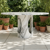 Ensemble de table à manger ronde moderne en marbre blanc Arabescato Coccoha avec chaises 4 et 6 places pour meubles de salle à manger