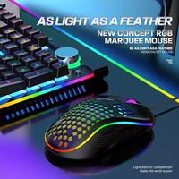 Souris sans fil ergonomique filaire, souris d'ordinateur de jeu légère et lumineuse avec design ajouré