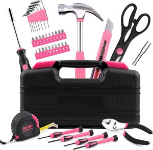 Ensemble d'outils à main pour la maison, 40 pièces, rose, en acier au carbone, avec boîte de rangement en plastique, support OEM personnalisé - Product Image 1
