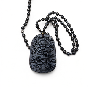 Pendentif Dragon en Obsidienne Noire avec Perles d'Obsidienne Mala : Un Talisman Puissant pour la Protection et la Transformation - Product Image 3