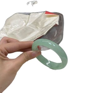 Bracelet en jadéite birmane naturelle, type riz glutineux glacé, large, transparent, pour femme, avec certificat - Product Image 4