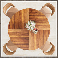Table à manger rustique en bois brun de 47 pouces, table de cuisine ronde pour 4 personnes, design à base croisée pour la cuisine et la salle à manger
