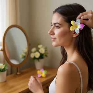 Pince à cheveux en strass Frangipani de 8 cm avec motif floral coloré pour femmes et filles - Product Image 2