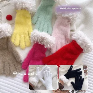 Gants en peluche coréens pour femmes mitaines de cyclisme d'<span class=keywords><strong>hiver</strong></span> tricotées épaissies et chaudes pour le ski, la fête quotidienne et le toucher. - Product Image 5
