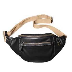 Men's Genuine Leather Chest Bag Multifunctional Casual Fashion Waist Bag Leather Crossbody Bag