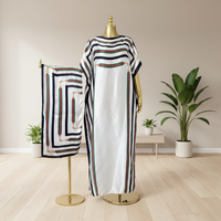 Robes Bubu africaines grande taille pour femmes, imprimé rayé classique, kaftan en satin, abaya musulmane modeste, ensemble 2 pièces avec foulard