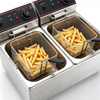 Friteuse électrique commerciale double cuve double panier en acier inoxydable haute température 6L+6L pour frites et chips