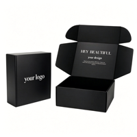 Boîte d'expédition en carton ondulé noir mat avec logo personnalisé imprimé pour vêtements, cosmétiques, bijoux, cadeaux, impression intérieure personnalisée disponible