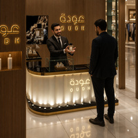Kiosque de parfums de luxe HLX, comptoir d'exposition en verre personnalisé pour centre commercial, vitrine de présentation de cosmétiques et bijoux haut de gamme