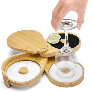 Plateau rotatif à trois niveaux en bambou pour sel, sucre et citron vert, accessoires pour cocktails - Product Image 1