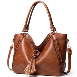 Fashion tassel women hand bags handbags pu leather tote shoulder large capacity vintage ladies bag