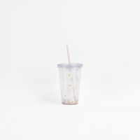 Gobelet en plastique transparent à double paroi de 16 oz pour boissons froides, réutilisable, promotionnel, avec paille et impression de logo personnalisé