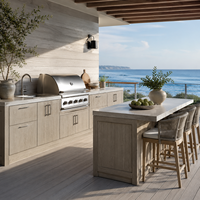 Station de cuisine moderne haut de gamme en MDF avec évier, réfrigérateur, rangement et comptoir à finition acrylique pour usage extérieur