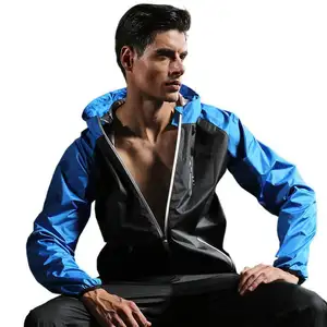 Jaket Sauna pria, hoodie olahraga Fitness luar ruangan, jaket lengan panjang keringat ritsleting