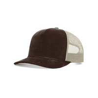 Gorra trucker personalizada de perfil bajo con parte trasera de malla heather, visera curva ajustable, gorra snapback de 5 paneles de pana