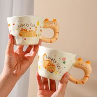 Tazas de Café de Cerámica Creativas de Lujo al por Mayor, con Diseño 3D de Gato, Logotipo Personalizado, Regalo Escolar, Caja de Color, Cuchara Incluida