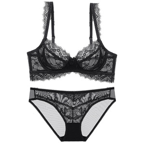 Ensemble de Lingerie Florale en Dentelle pour Femme, Soutien-Gorge à Armatures Transparent et Culotte, Ensemble 2 Pièces Ultra-Fin Grande Taille pour Femme - Product Image 6