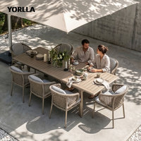 Ensemble de salle à manger d'extérieur en corde tressée de luxe OEM&ODM, cadre en aluminium, fauteuils et tables de terrasse