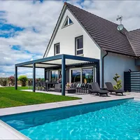 Pergola Bioclimatique en Aluminium avec Arches, Toit à Lames Motorisé Étanche, Éclairage LED, Robuste pour Patio Extérieur