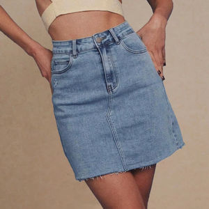 Mini abito a trapezio a vita alta blu da donna Casual alla moda estiva <span class=keywords><strong>gonna</strong></span> corta <span class=keywords><strong>con</strong></span> orlo sfrangiato - Product Image 1