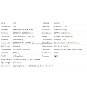 G150xg01 V2 AUO LCD tinh thể lỏng Module <span class=keywords><strong>15</strong></span> inch LCD Bảng điều chỉnh 1024*768 LVDS LCD hiển thị - Product Image 2