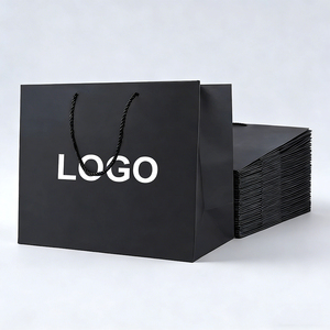 Sac en Papier de Luxe Noir avec Poignée pour Vêtements, Cadeaux et Shopping, Très Grand, Imprimé Logo Personnalisé, Vente en Gros, Idéal pour Emballage et Épicerie - Product Image 1