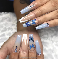 Uñas postizas de cobertura completa al por mayor para mujer con pegamento, uñas pre-diseñadas en forma de ataúd
