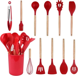 Ensemble de spatules en silicone, ustensiles de cuisine avec manche en bois et seau de rangement, outils de cuisson résistants à la chaleur - Product Image 1