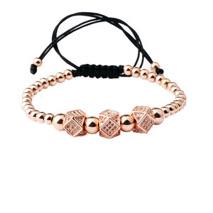 Classic <span class=keywords><strong>Triple</strong></span> CZ Pave Charms perline in acciaio inossidabile bracciale Macrame uomo donna JBS9583 - Product Image 1