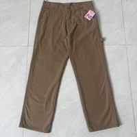 Celana Kerja Pria Khaki Ukuran Besar Bahan Katun Twill Model Carpenter Kancing Resleting Kantong Alat Lilitan Kaki Lurus