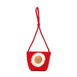 Sac tissé en paille à motif tournesol, mini sac à bandoulière 12x14cm pour femmes, accessoire de plage d'été - Product Image 1