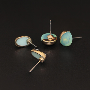 V & R de joyería de resina 2 verde ópalo oval resina epoxi con fibra de cristal druse pendientes oro Chapado en conjunto - Product Image 5