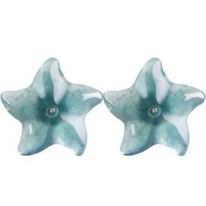 Natural genuine A-grade jadeite blue water sea star <b>stud</b> earrings, ice-grade jade, S925 <b>silver</b>, ancient style women's earrings - Product Image 1