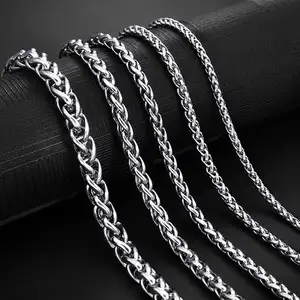 3-8MM Hip Hop Stainless Steel Keel Rantai Kalung Titanium Baja Keranjang Bunga Rantai Gandum Kalung Rantai