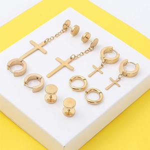 Stainless Steel Cross <b>Earrings</b> <b>Huggie</b> Studs Unisex Punk Style 15 Pairs <b>Men</b> Women Jewelry - Product Image 2