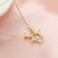 Nouveauté Collier en or massif 18 carats avec pendentif animal cerf en mouvement orné de diamants pour femme et fille