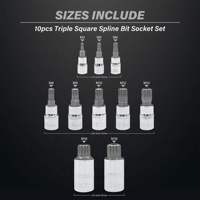 Jeu de douilles à triple cannelure carrée de 10 pièces en acier 6150CrV de qualité supérieure, jeu de douilles M4 - M18, kit de réparation automobile