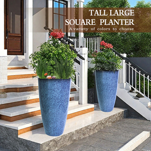 घर के बगीचे के लिए 21 इंच नीले चमकदार प्लास्टिक लंबा प्लांटर इनडोर और आउटडोर सजावटी फूल पॉट - Product Image 5