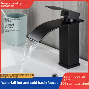 Grifo de Lavabo Estilo <span class=keywords><strong>Cascada</strong></span> Wayon, Corto, Negro Mate, Moderno, para Encimera de Baño - Product Image 2