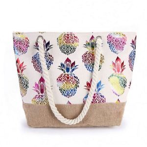 Bolso de Hombro para Mujer con Diseño de Piña y Estampado Dorado, Plegable, para Compras o Playa - Product Image 1
