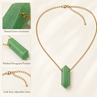 Collier pendentif colonne hexagonale en Aventurine verte naturelle, chaîne dorée, bijoux en cristal, cadeau