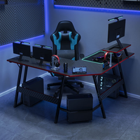 LEIENTE Meubles de bureau à domicile, grand bureau de jeu RGB, table de jeu d'angle pour l'e-sport, fabricant de bureaux de jeu pour PC, bureau de joueur noir