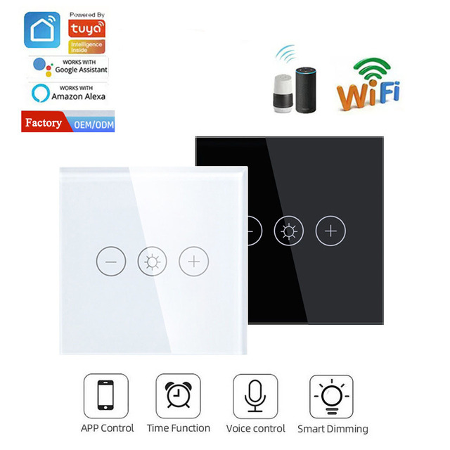 Tuya Wifi Smart Switch Wireless Glass Crystal Panel Touch Wall Smart Switch Dimmer Wi-fi Light for Smart Home