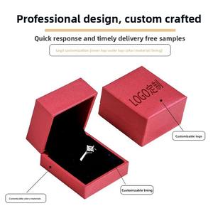 Boîte à bijoux rectangulaire en similicuir, motif uni, personnalisation du logo, ensemble d'emballage <span class=keywords><strong>de</strong></span> bijoux en trois parties doré pour bagues - Product Image 2