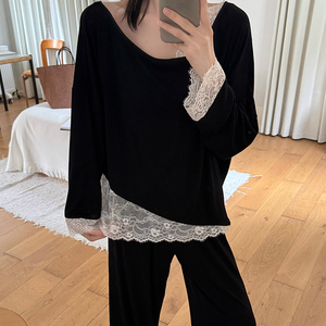 Conjuntos de ropa de dormir Conjunto de encaje Pijamas Mujer Casual Simple Sexy Estante de algodón Pijamas cómodos Ropa de casa - Product Image 1