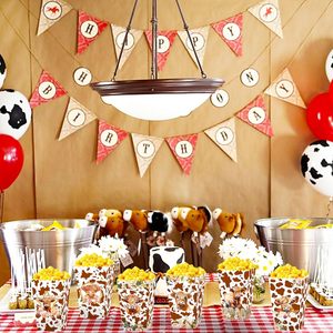 12 packs de boîtes à pop-corn en forme de fleur de riz de poulet, à pois marron, thème bétail du <span class=keywords><strong>Plateau</strong></span> du Yak, pour snacks de fête, bonbons et décorations de fête prénatale - Product Image 5