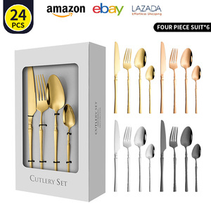 Service de <span class=keywords><strong>couverts</strong></span> en acier inoxydable 18/0 PVD Or Rose pour 6 personnes, design élégant, idéal pour liste de mariage et cadeau de pendaison de crémaillère - Product Image 1