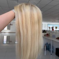 Topper de cheveux humains Shadow Root Honey Ash Blonde, lisse/ondulé, avec mèches blondes multi-tonales, à clips, mono, 5x6.5 pouces