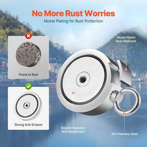 ชุดแม่เหล็กตกปลาสองด้านแข็งแรง1700ปอนด์พร้อมคาราบิเนอร์แบบดึงและเชือกสำหรับยกและพกพา - Product Image 4