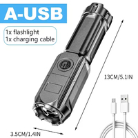 Linterna Táctica LED Blanca al por Mayor, Recargable por USB, Regulable, Impermeable IP44, Batería de Litio, Luz de Día 6000K, Ideal para Camping